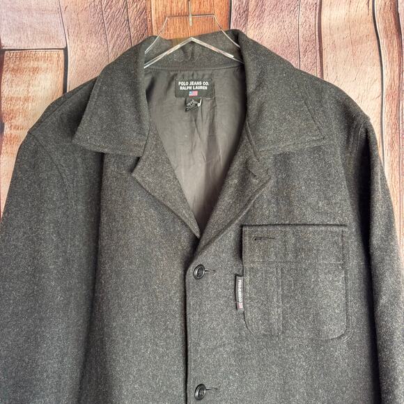 Polo Jeans Co. Ralph Lauren Jacket Wool Viscose Blend Large Dark Gray Fall Mens - Picture 3 of 9